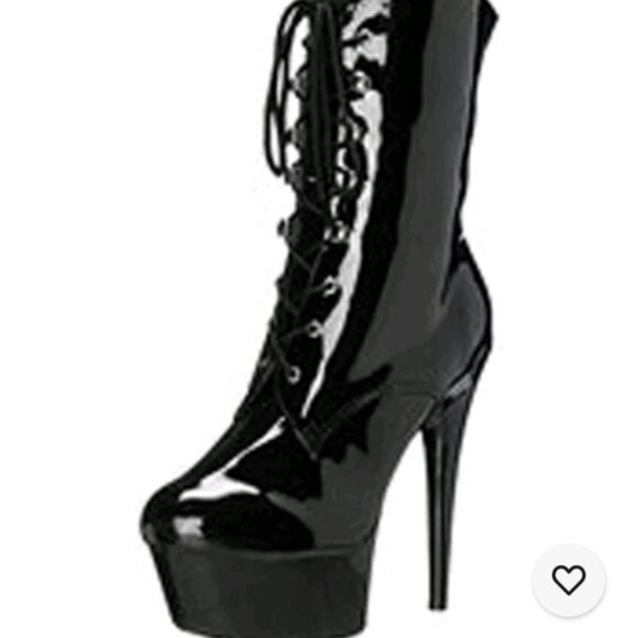 ELLIE 609 Diana High Heel Ankle Boots Patent Leather Lace Up Platform Black 8 - Picture 1 of 8